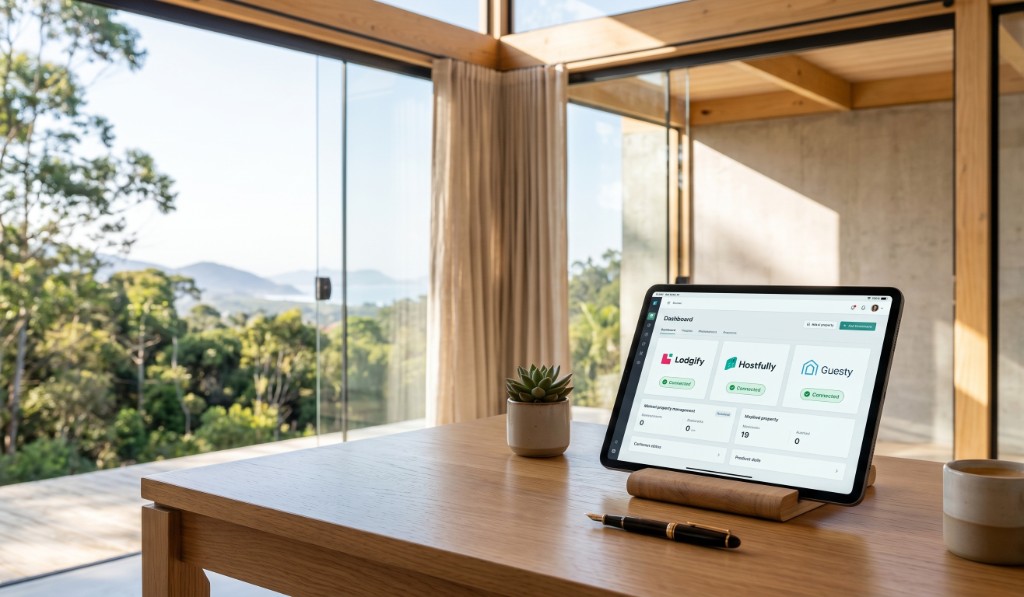 Sparkhost dashboard syncing PMS, channel managers, guest messaging, and payments
